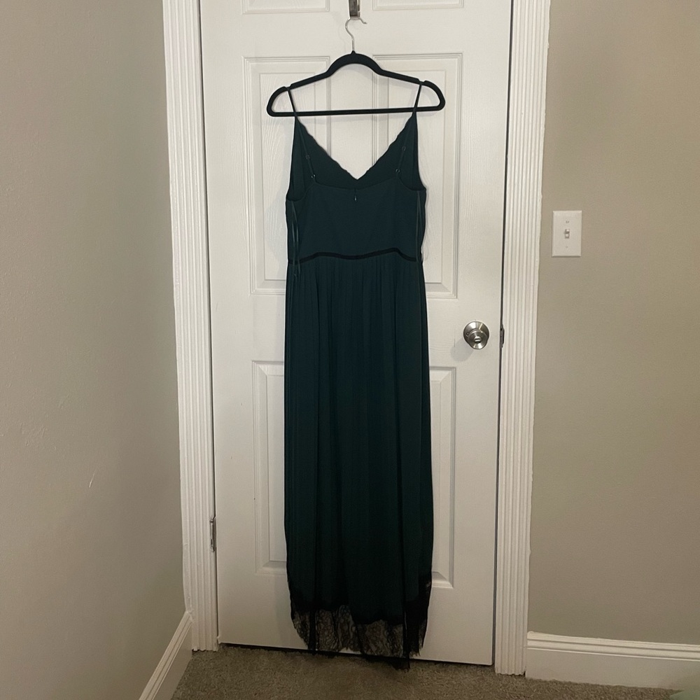 J Crew EUC Collection Spaghetti Strap Pleaded Dress Forrest Green Size 14